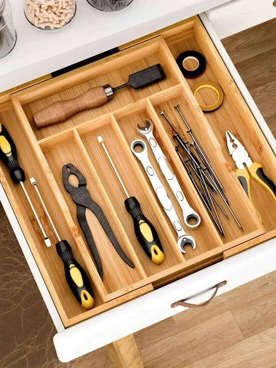 Bamboo Expandable Drawer Organizer, 5-7 Slots Kitchen Drawer Organizer, Adjustab - Picture 6 of 7